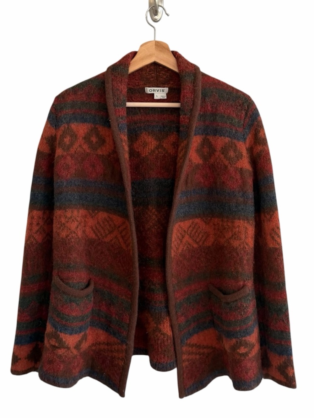 Orvis Womens Southwestern Open Front Cardigan Size L Alpaca Blend Blanket Coat